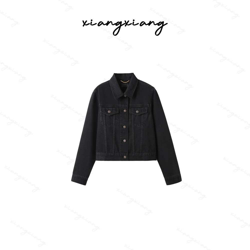 【香香专属】“悠闲派”时尚百搭牛仔外套纯色方领女黑色上衣GDNZ110