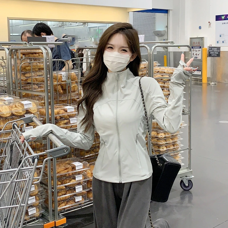 防晒衣女款夏季2025新款小个子立领原纱冰丝修身瑜伽服轻薄款外套