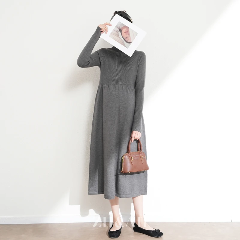 ZH&AH【悦己】冬季新款时尚气质百搭设计师款孕期简约纤绒纱毛衣裙