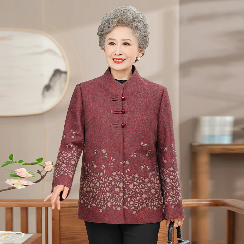 温暖奶奶棉服民族风老人中老年女装秋装时尚老太太老年人气质大码