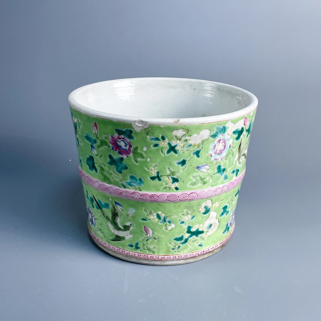 清光绪大雅斋绿地粉彩花鸟纹花盆M25KM000986 -
