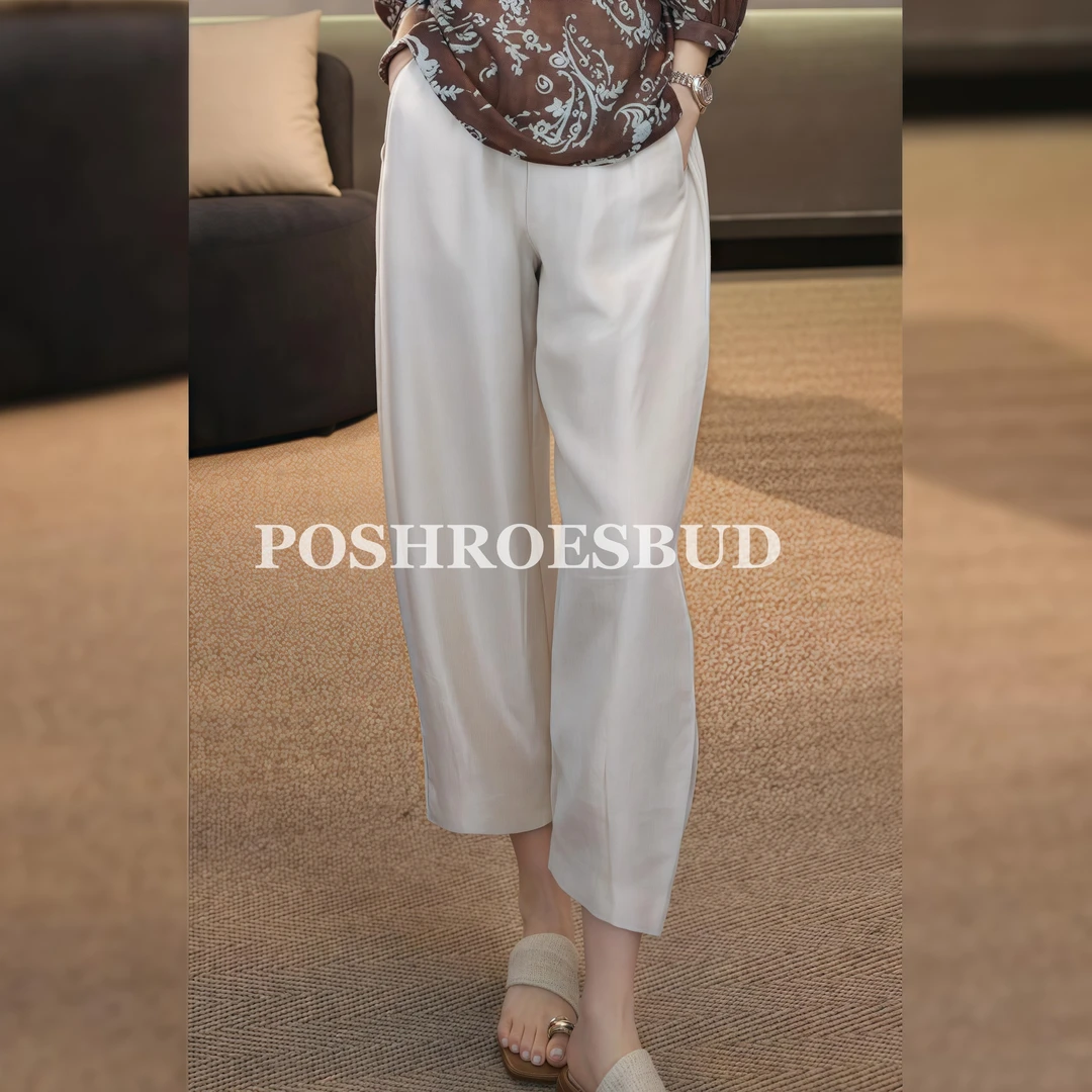 POSHROSEBUD【素雅】100醋酸高腰宽边直筒阔腿九分休闲裤-W61689