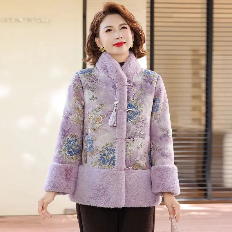 俞兆林妈妈棉袄50-60岁加绒加厚妈妈装秋冬加绒外套新中式国风