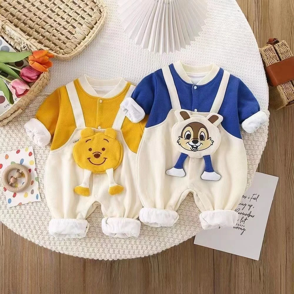 婴儿春秋款连体衣可爱宝宝爬服外出长袖卡通哈衣新生儿外出服衣服