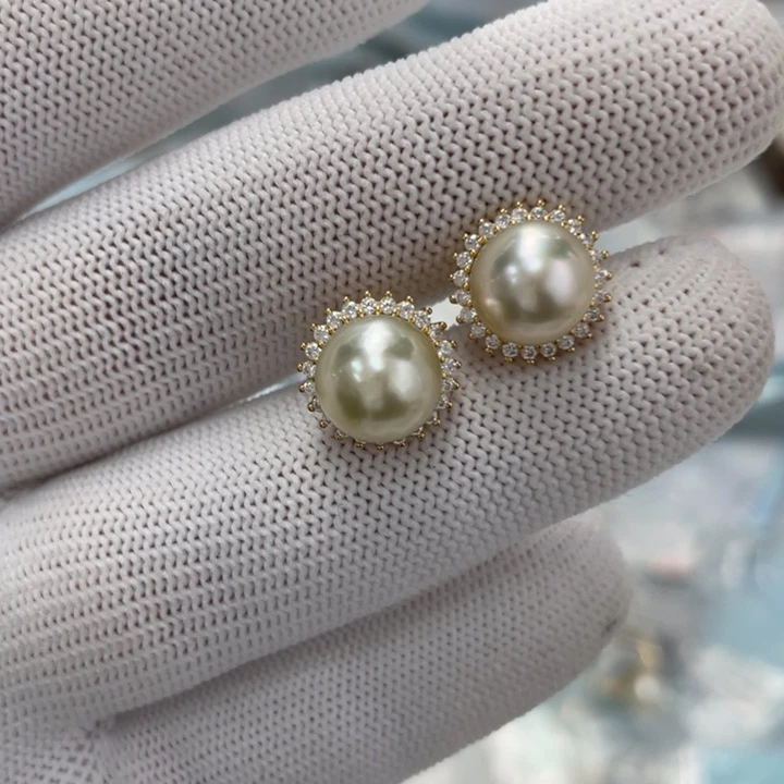 银S925镶嵌海水珍珠耳饰