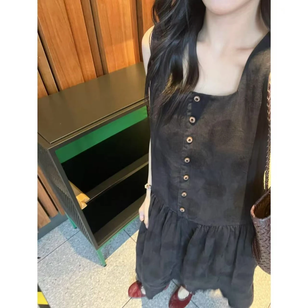 FAR ZOOM  亚麻无袖暗纹印花连衣裙