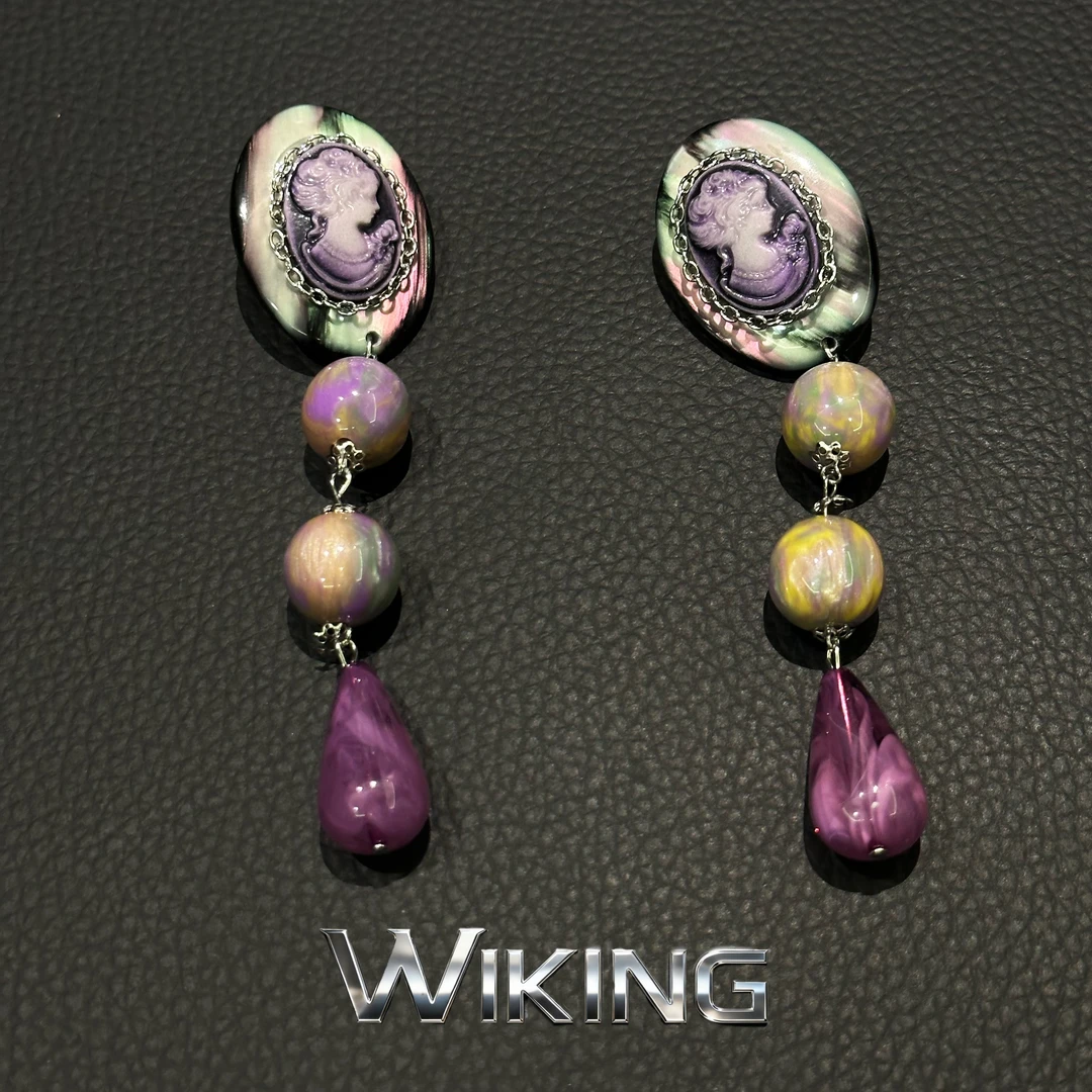 纯铜树脂耳饰 王大嘴原创 “莫奈庄园”超仙紫色流沙画框耳钉A407