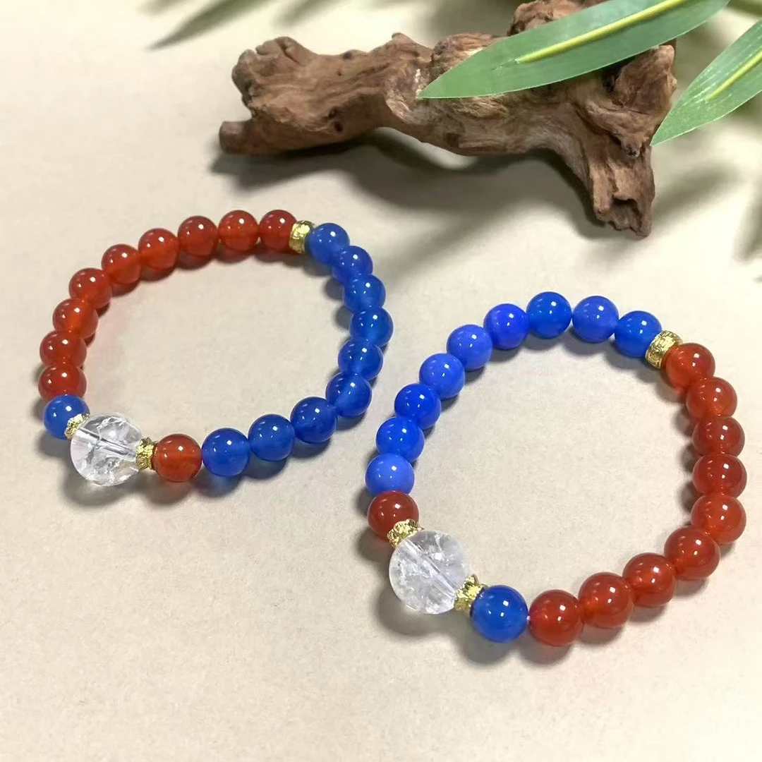 S7878【福嘟嘟】沁血肉灵芝红蓝雪花白龙晶玛瑙手串-多样性只发一件
