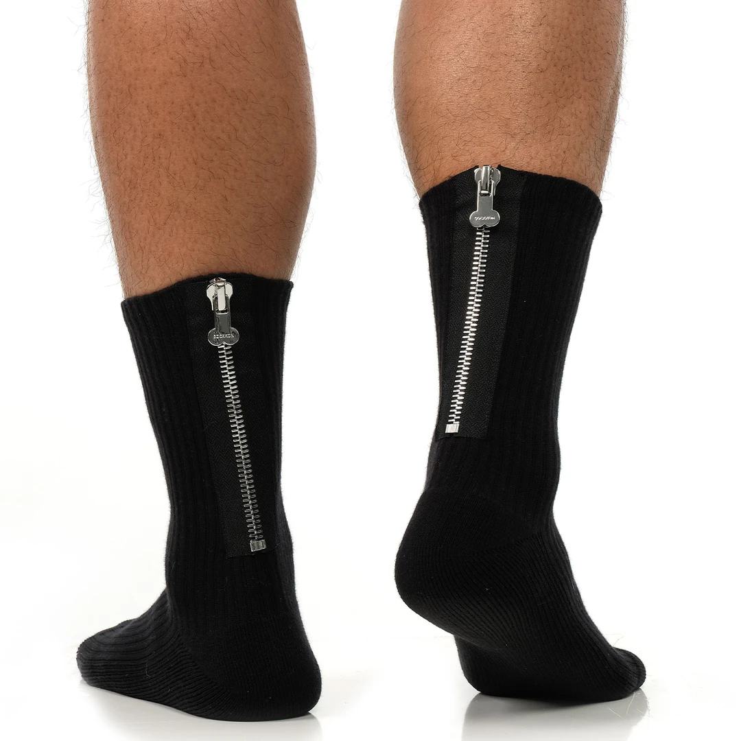 SOCKKON 男士黑白素色高筒定制JJ拉链毛巾底运动新疆棉棉袜