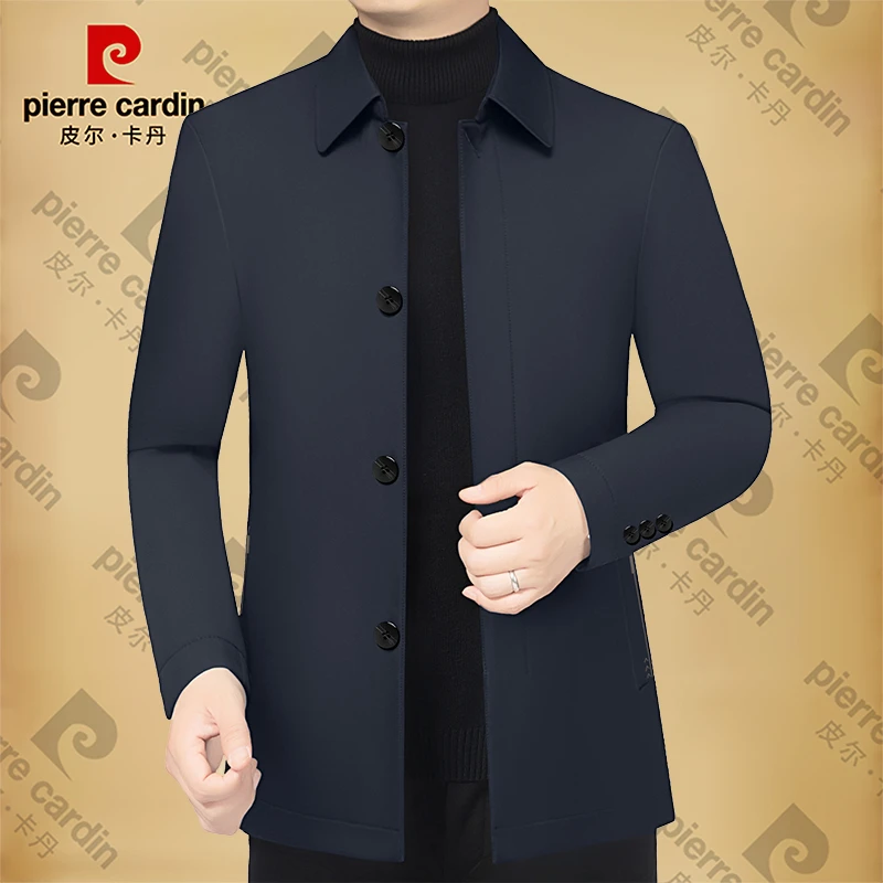 皮尔卡丹冬季新款商务休闲翻领夹克棉袄高档棉服保暖纯色加厚茄克