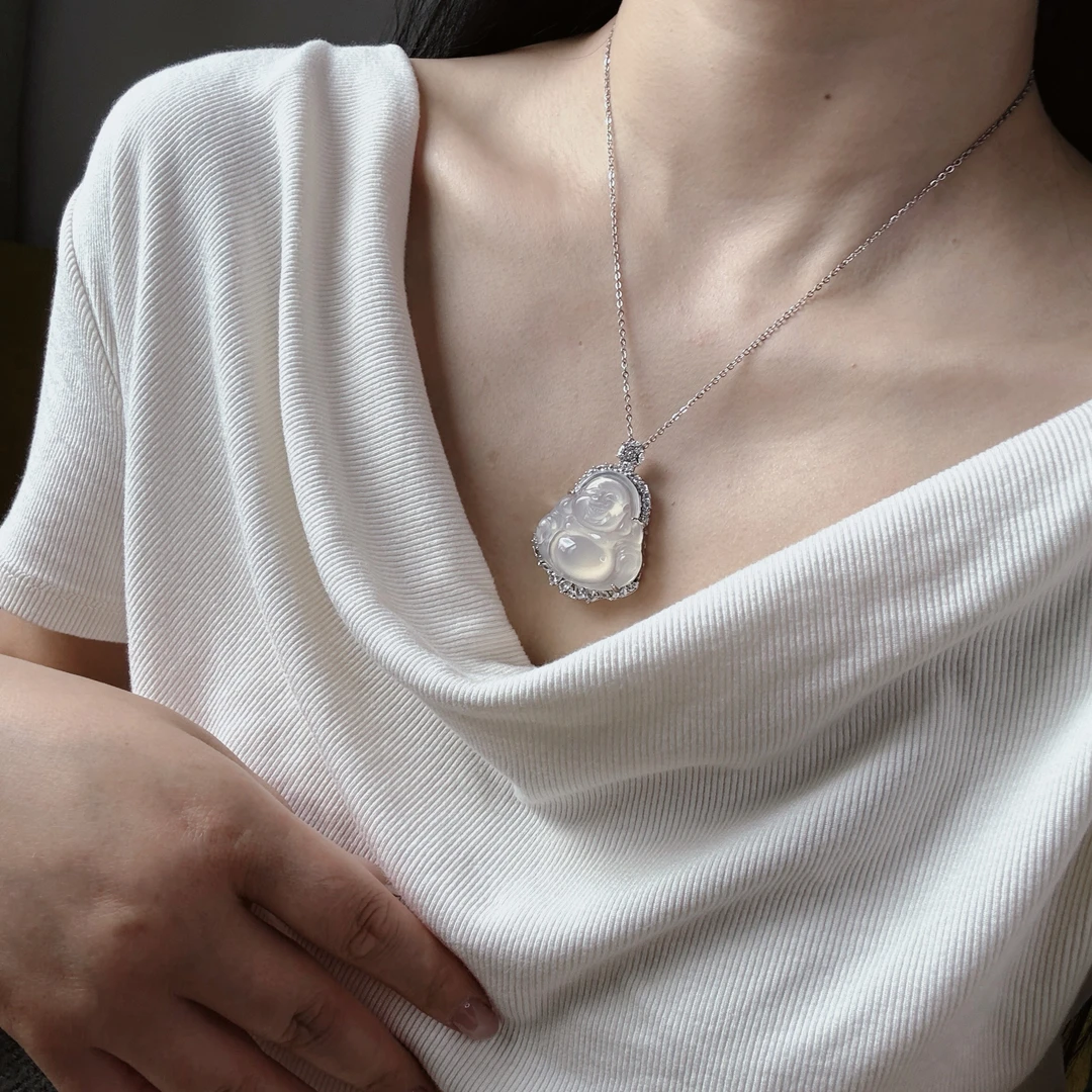 高冰玉髓镶钻佛公