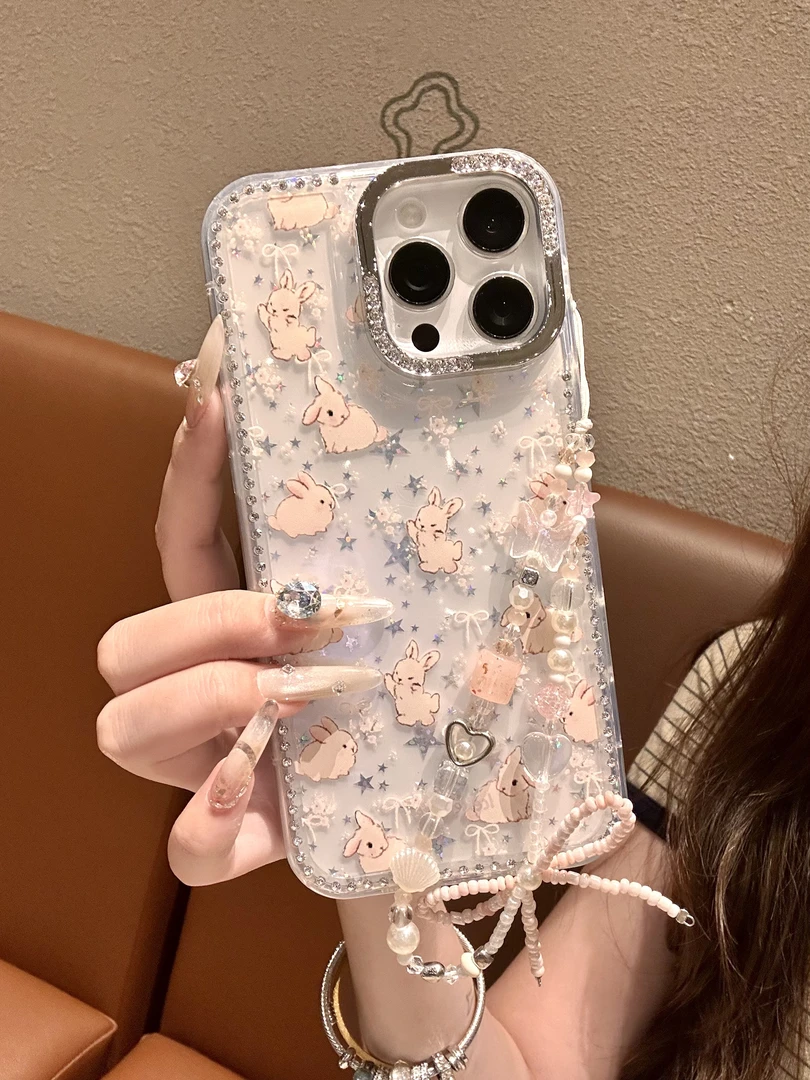 【自带相机保护按键】可爱小兔子适用苹果16/15/14防摔手机壳