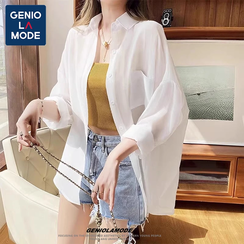 GENIOLAMODE天丝防晒衬衫女生夏薄款2025新款开衫长袖莱塞尔衬衣
