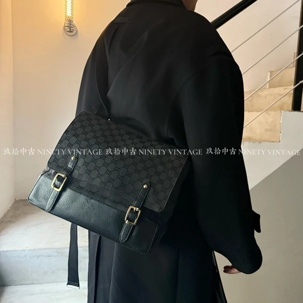 95新 GUCCI/古驰 老花双扣邮差经典休闲百搭 斜挎男包