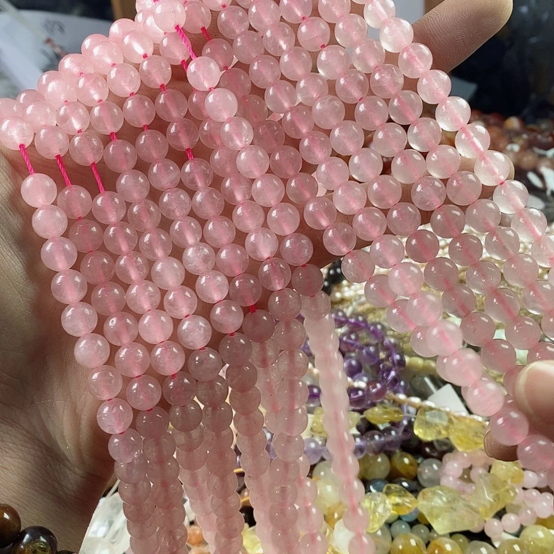 玛瑙/玉髓珠宝半成品未镶嵌一条天然8mm粉水晶圆珠