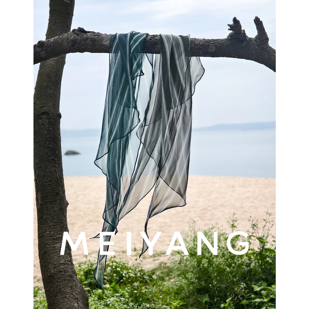 美洋MEIYANG 海藻条纹丝巾【商场同款】潮人小道具！仿真丝时尚夏季