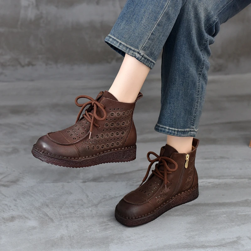 2025新款头层牛皮平底女鞋镂空透气高帮凉靴舒适百搭凉鞋真皮休闲
