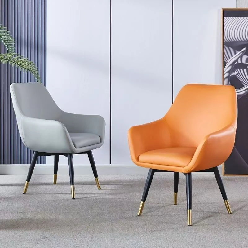 北欧简约现代沙发椅人造皮革金属框架软包懒人休闲椅子小户型卧室
