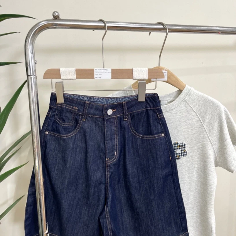 33727#复古水洗直筒高腰牛仔五分裤~超薄