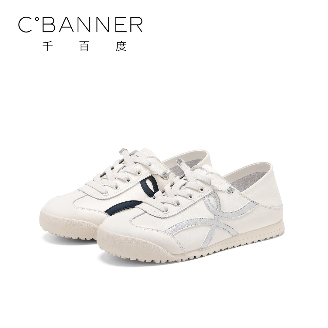 C.BANNER/千百度百搭休闲鞋女2025新款学院风平底舒适系带休闲鞋