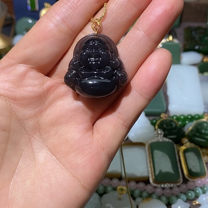 和田玉（青白玉）18K金镶嵌吊坠(不含链)