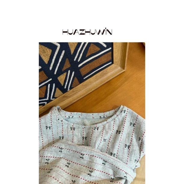 HZ-灰色定制面料蝴蝶结短袖T