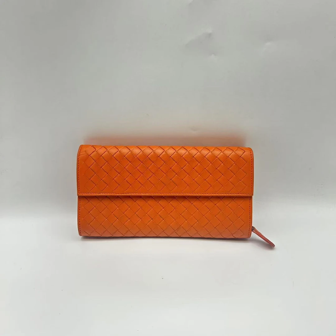 95新 BOTTEGA VENETA/葆蝶家 橙色长款钱包1409 3331