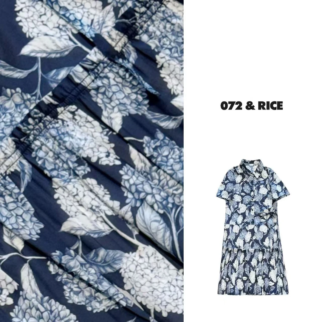 072 & RICE【绣禾裙】100纯棉 夏季休闲印花荷叶边连衣裙 A-GGZ02