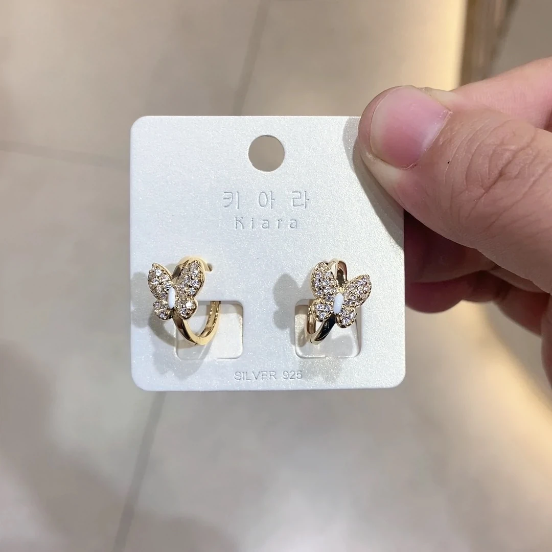 925银耳饰 3018琪娅拉品牌新款s925纯银镀18k金16mm小耳圈蝴蝶