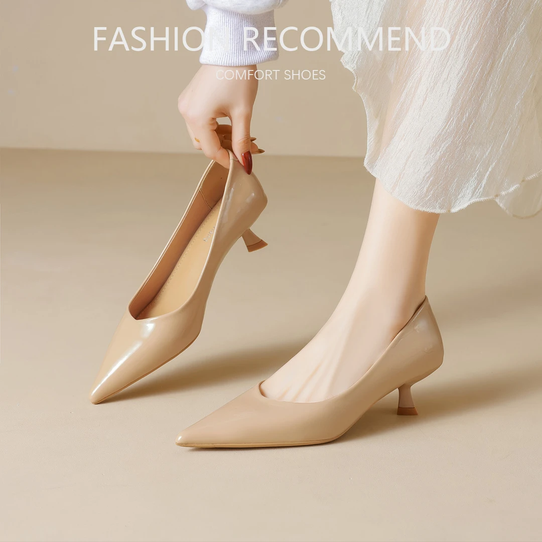 尖头裸色高跟鞋女配裙子2025年浅口通勤不累脚黑色单鞋女大码