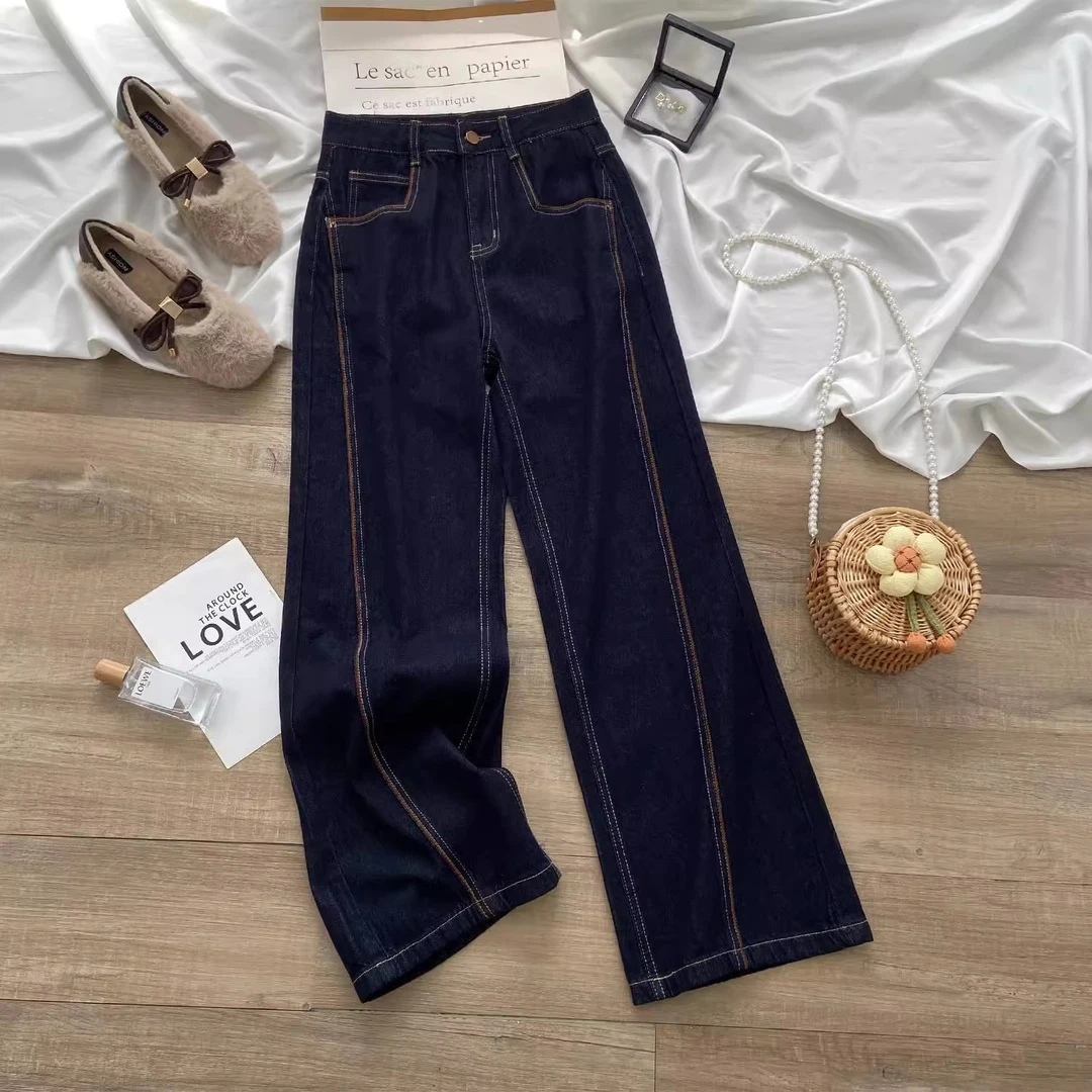 黑金蓝阔腿牛仔裤女秋冬2025新款高腰显瘦小个子弯刀爆款直筒裤女