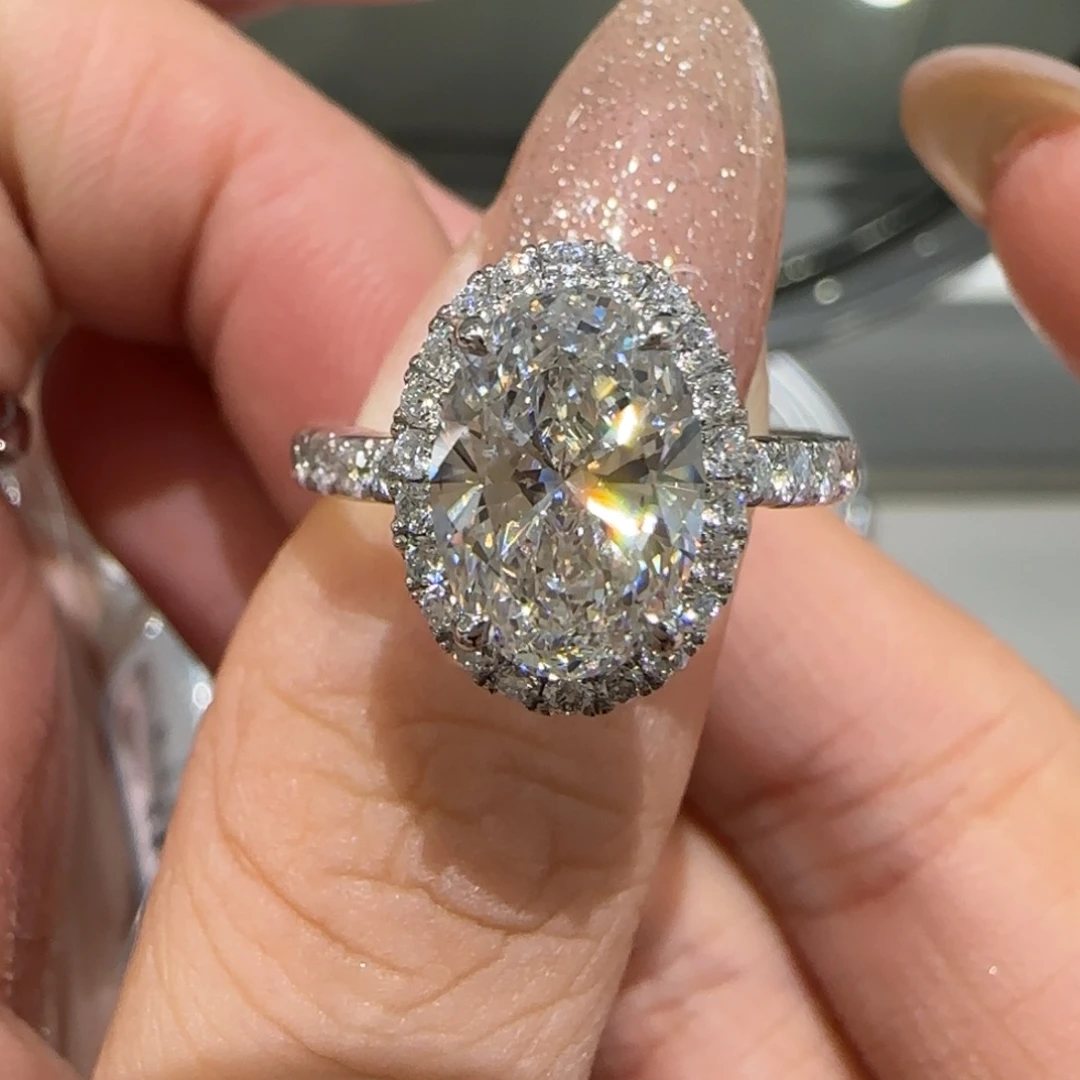 铂Pt950镶嵌实验室培育钻石椭圆围镶2卡igi双证超显大