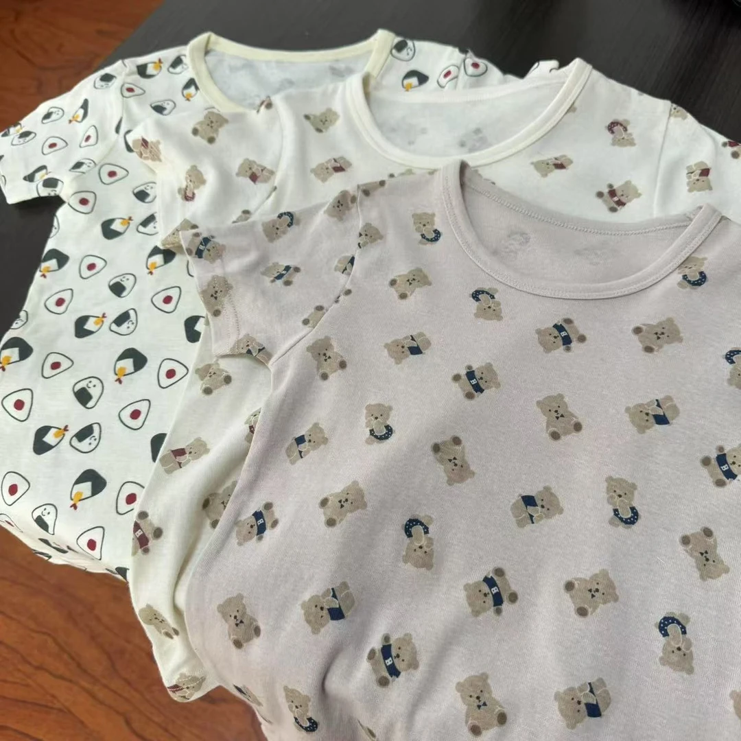 大弹力 日单满印 儿童纯棉内搭短袖