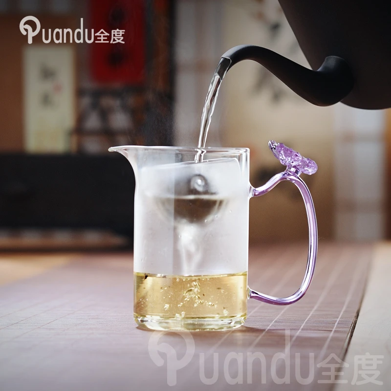 侧把泡茶壶分离冲淋杯可拆洗小青柑壶一体公道耐高温逍遥玻璃