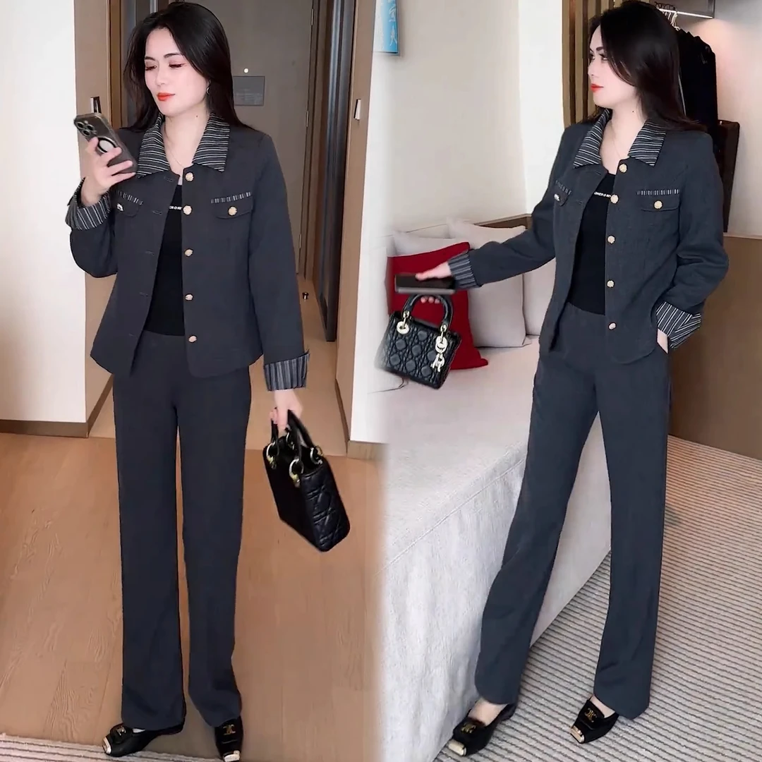 时尚套装女2025秋季新款洋气显瘦短款外套阔腿裤气质减龄两件套潮