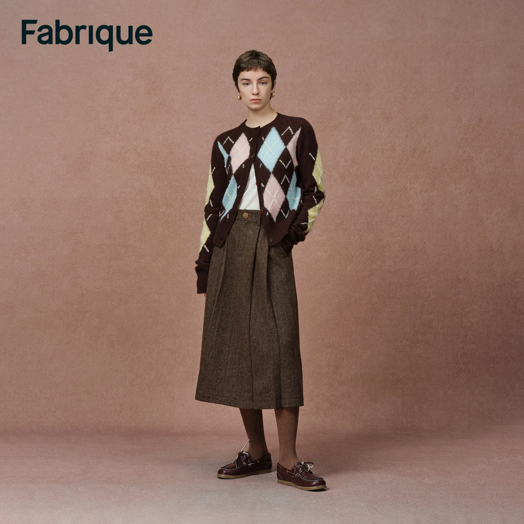 Fabrique Hart【高伯伯同款】可露丽菱格绵羊毛短款法式针织开衫