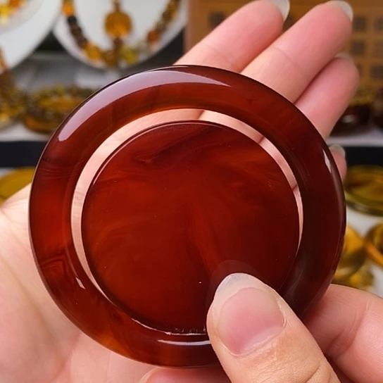 琥珀未镶嵌手镯53圈9.5粗血红蜜