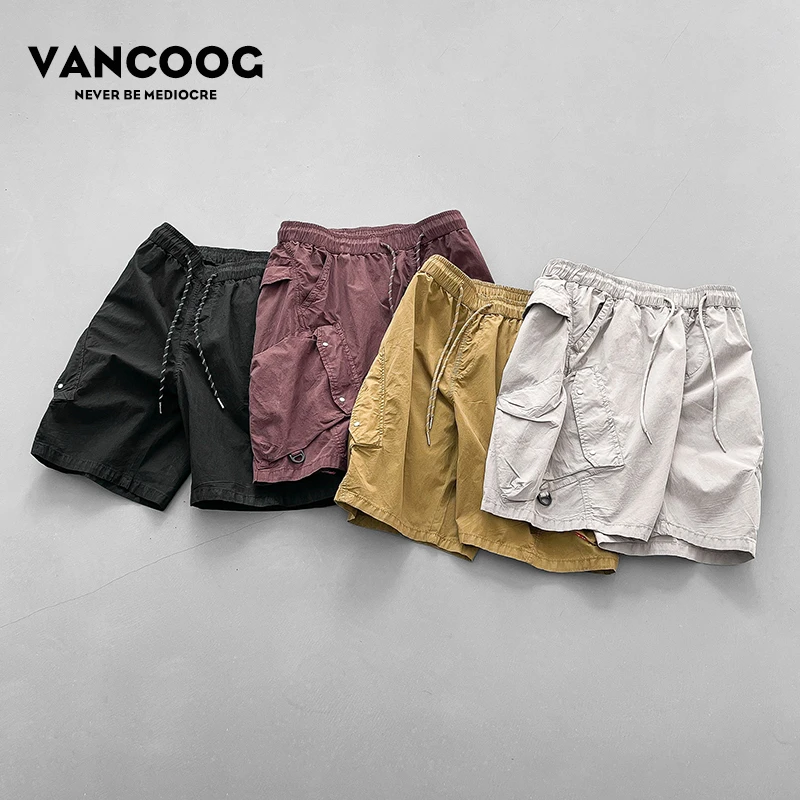 VANCOOG25SS夏季美式潮牌多口袋宽松中裤轻薄户外机能五分短裤男