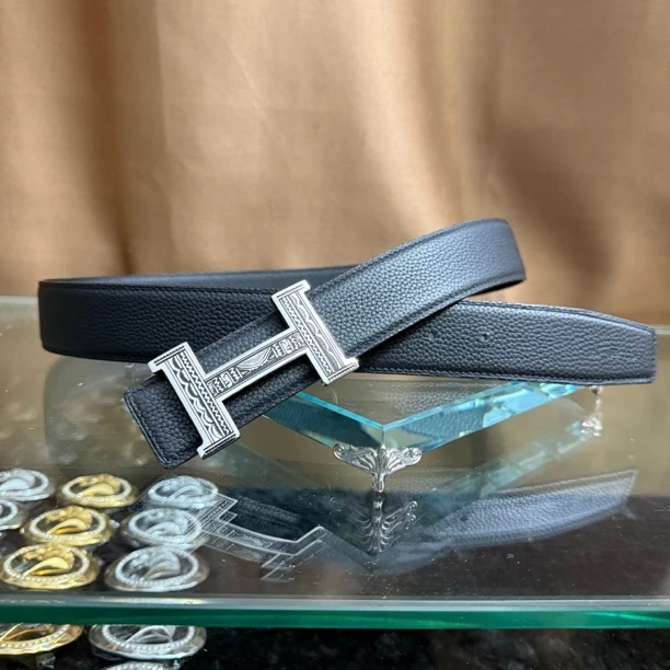 新款皮带男士牛皮腰带青中年H扣工字扣百搭高档送礼商务韩潮高端