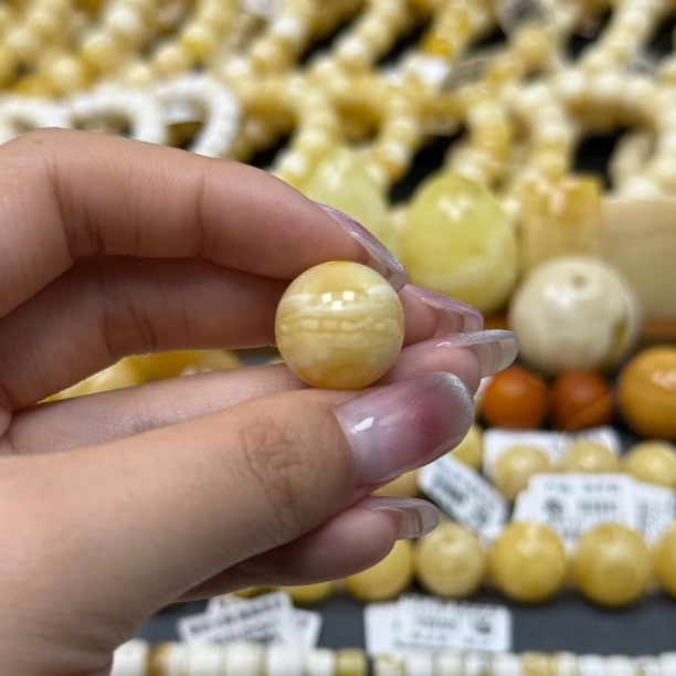 兰蜜珠宝天然原矿琥珀蜜蜡浓蜡妖花特色“一线天”圆珠16.8mm