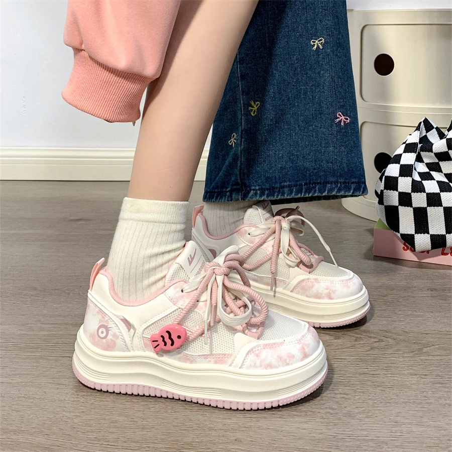 回力猫咪小鱼网面透气板鞋女2025夏季百搭面包鞋小众学生小白鞋女