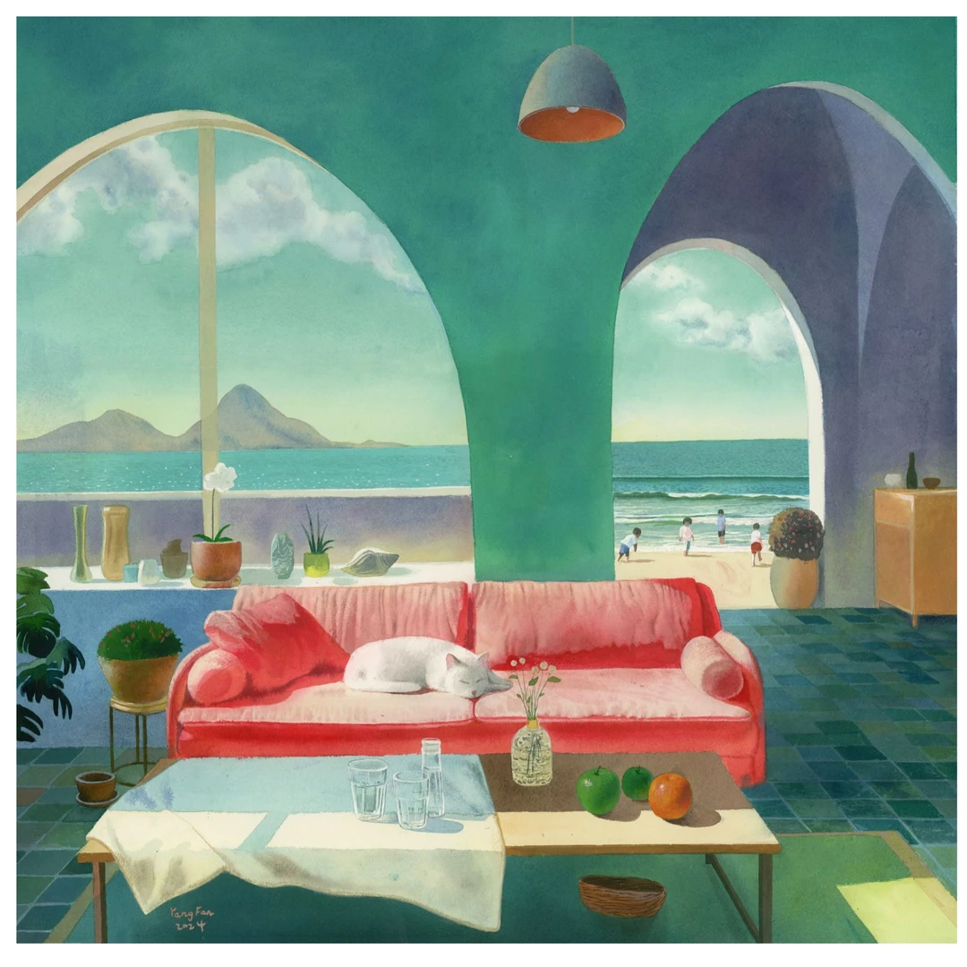 蹬红走绿｜杨帆 艺术家 限量版画/丙烯水彩风绘画窗外风景作品系列