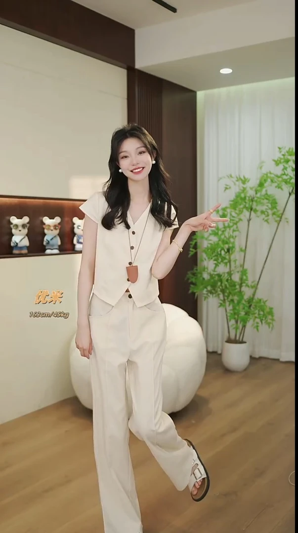 【U.mi优米穿搭~】法式老钱风洋气时尚显瘦气质夏季短袖宽松套装