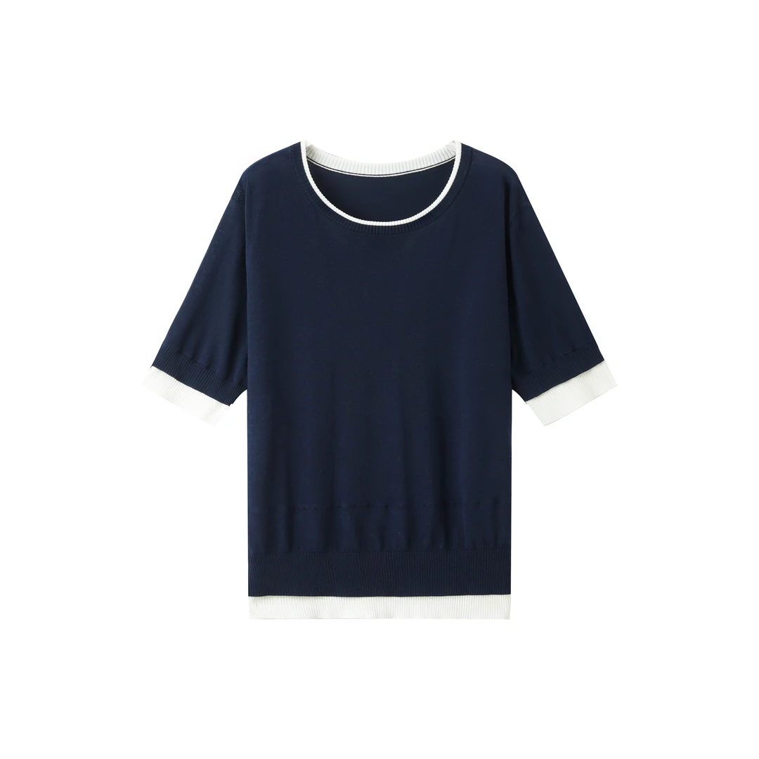 【绒起】简约莱赛尔桑蚕丝宽松圆领短袖针织衫RQ76109