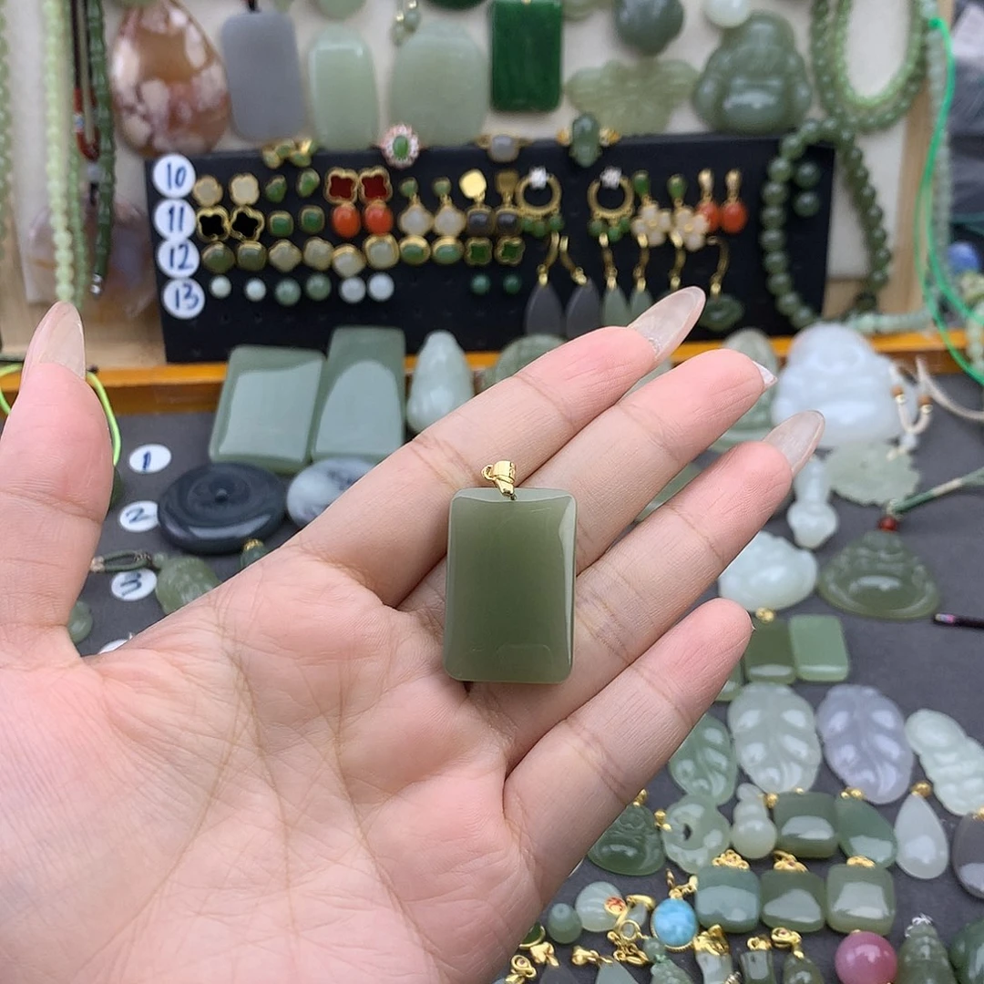 和田玉银S925镶嵌吊坠(不含链)
