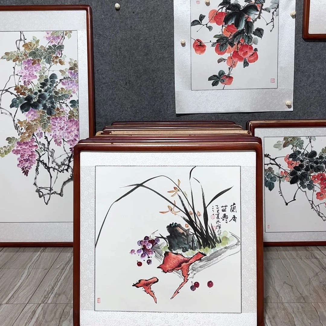 国画书画作品带框63×63