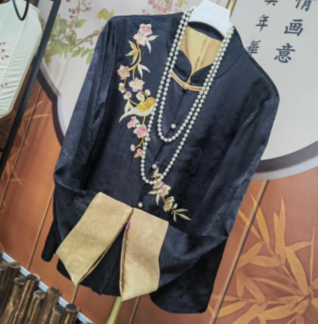 (加厚重磅老料)新中式2025秋季新款高端版杭州入柜设计师刺绣外套
