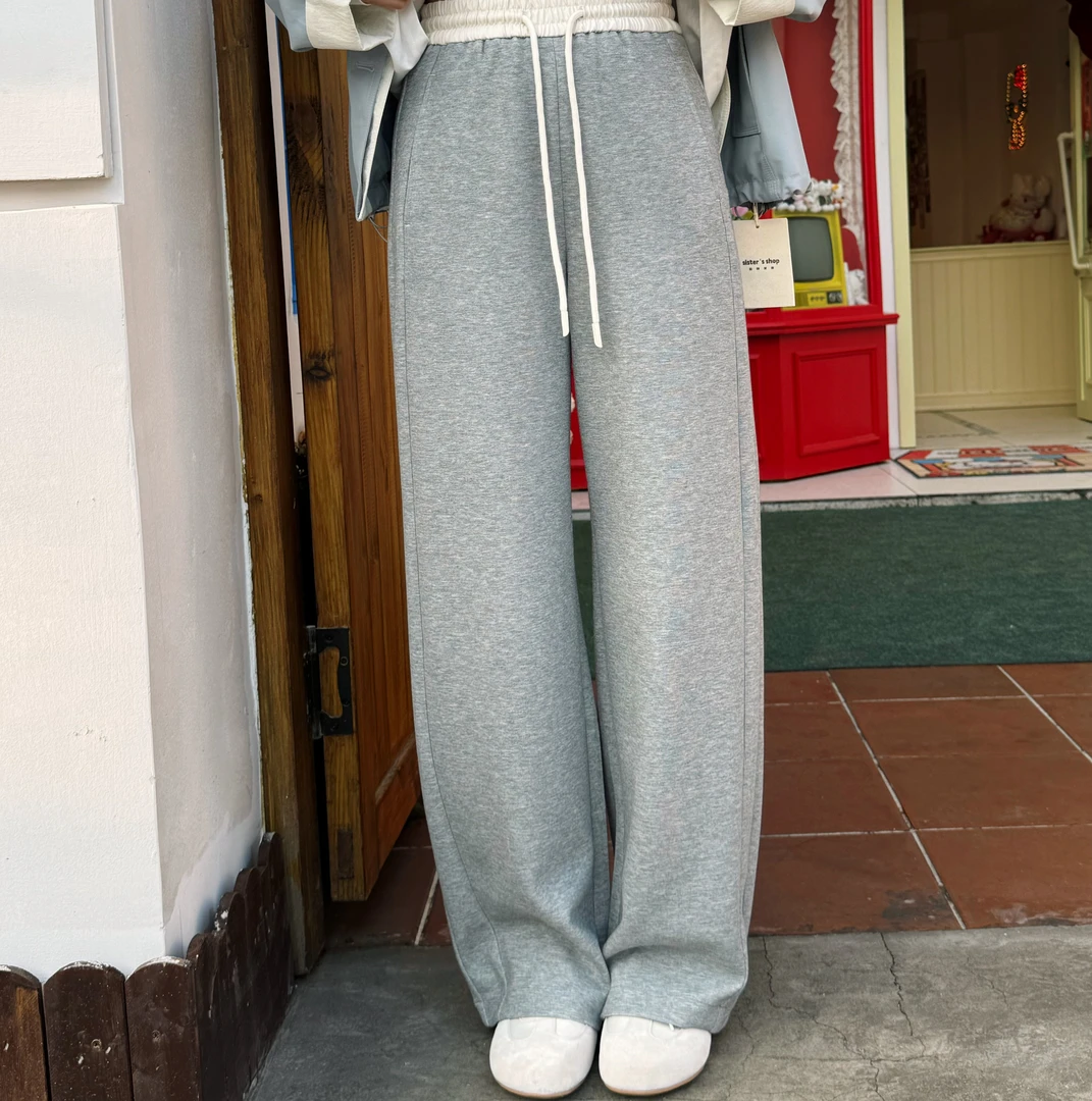 7027腰头拼色高腰显瘦垂感休闲长裤