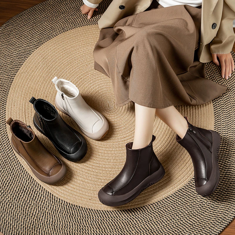 25581秋冬新款短筒时尚厚底妈妈鞋防滑休闲舒适百搭平底女靴