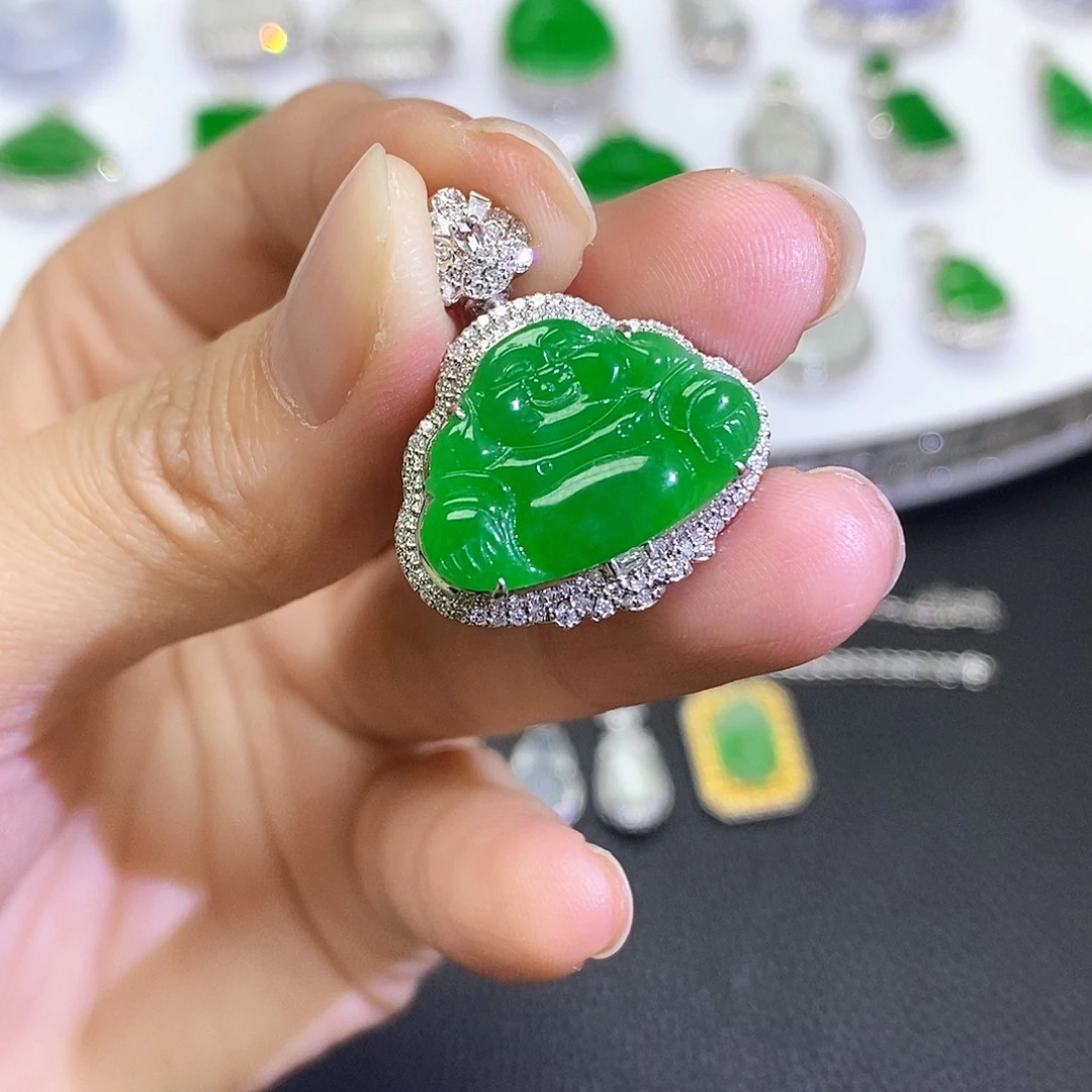 翡翠18K金镶嵌吊坠(不含链)